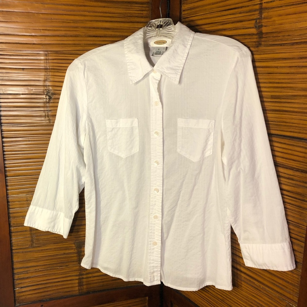 Talbots solid white button-front blouse, size S
